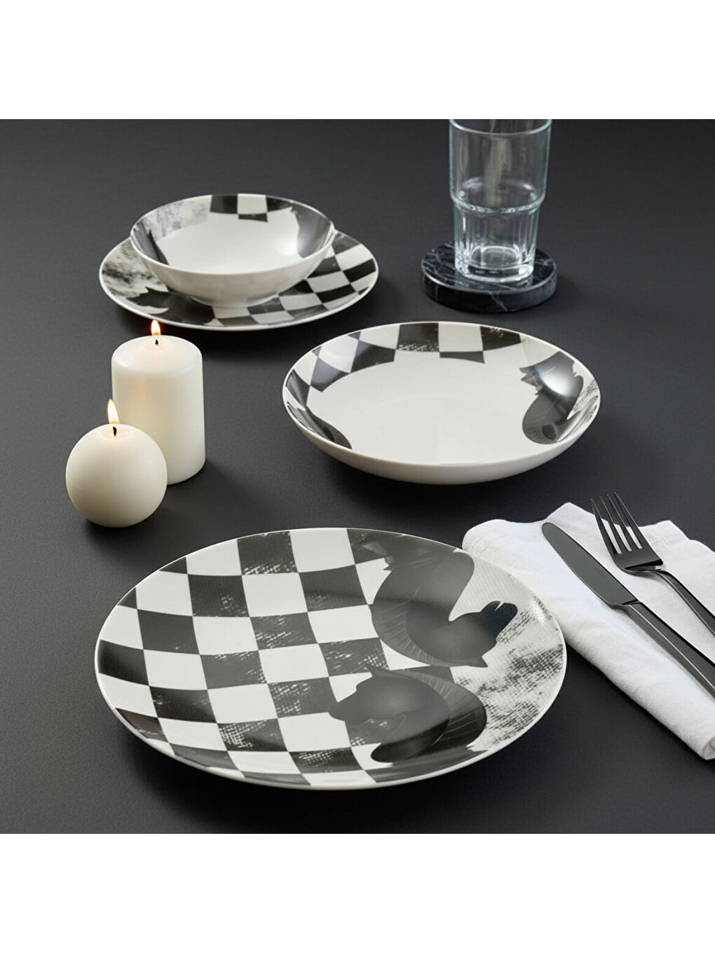 Ekru Camelia 4 Parça Sıngle Yemek Takımı Satranç At-2