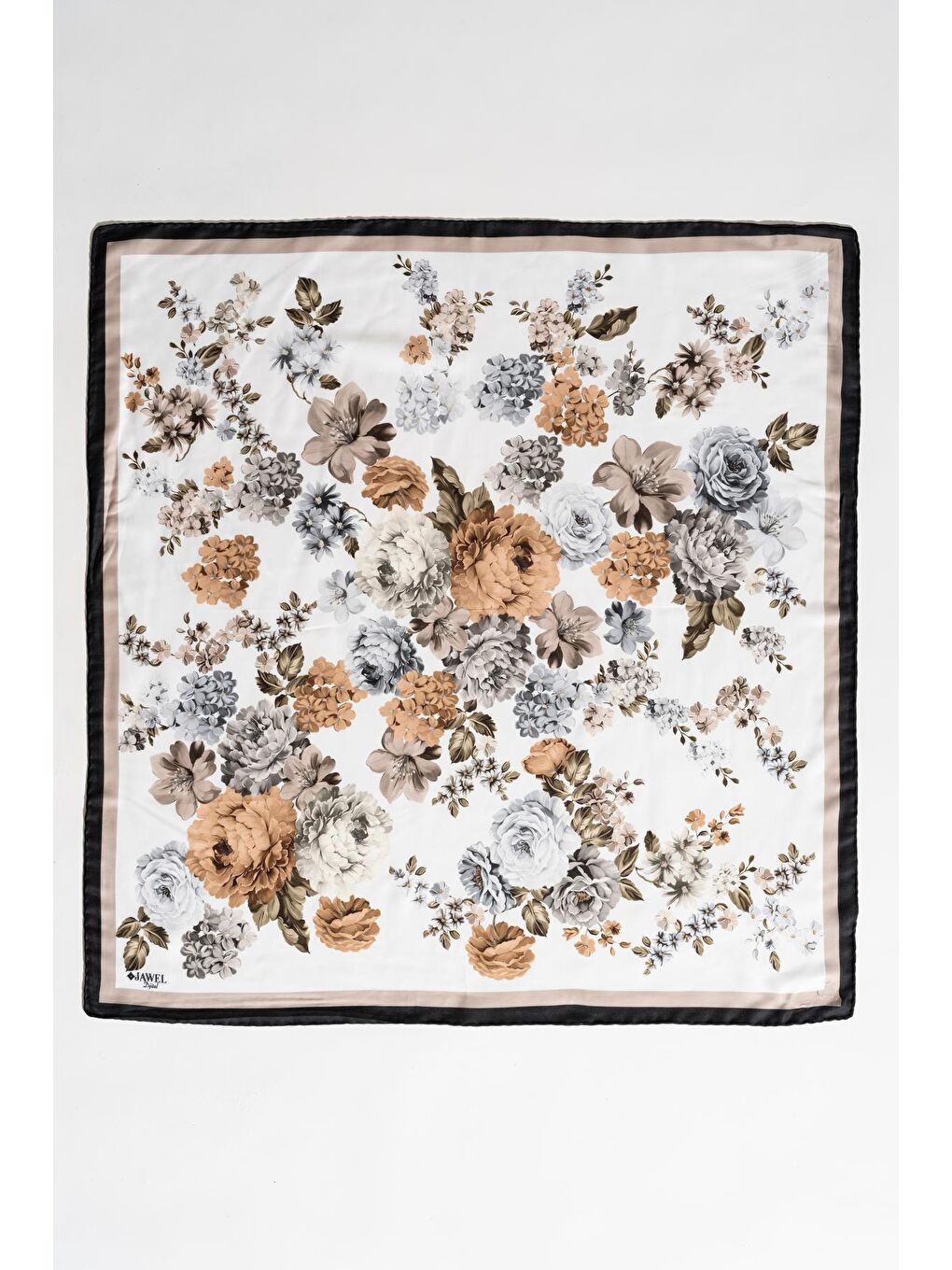 Siyah Kadın Tesettür Digital Baskılı Gül Desen Eşarp-4