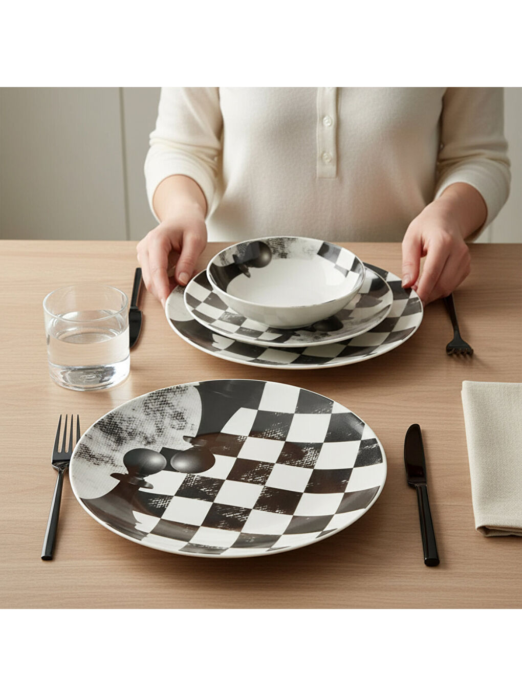 Ekru Camelia 4 Parça Sıngle Yemek Takımı Satranç Piyon-2