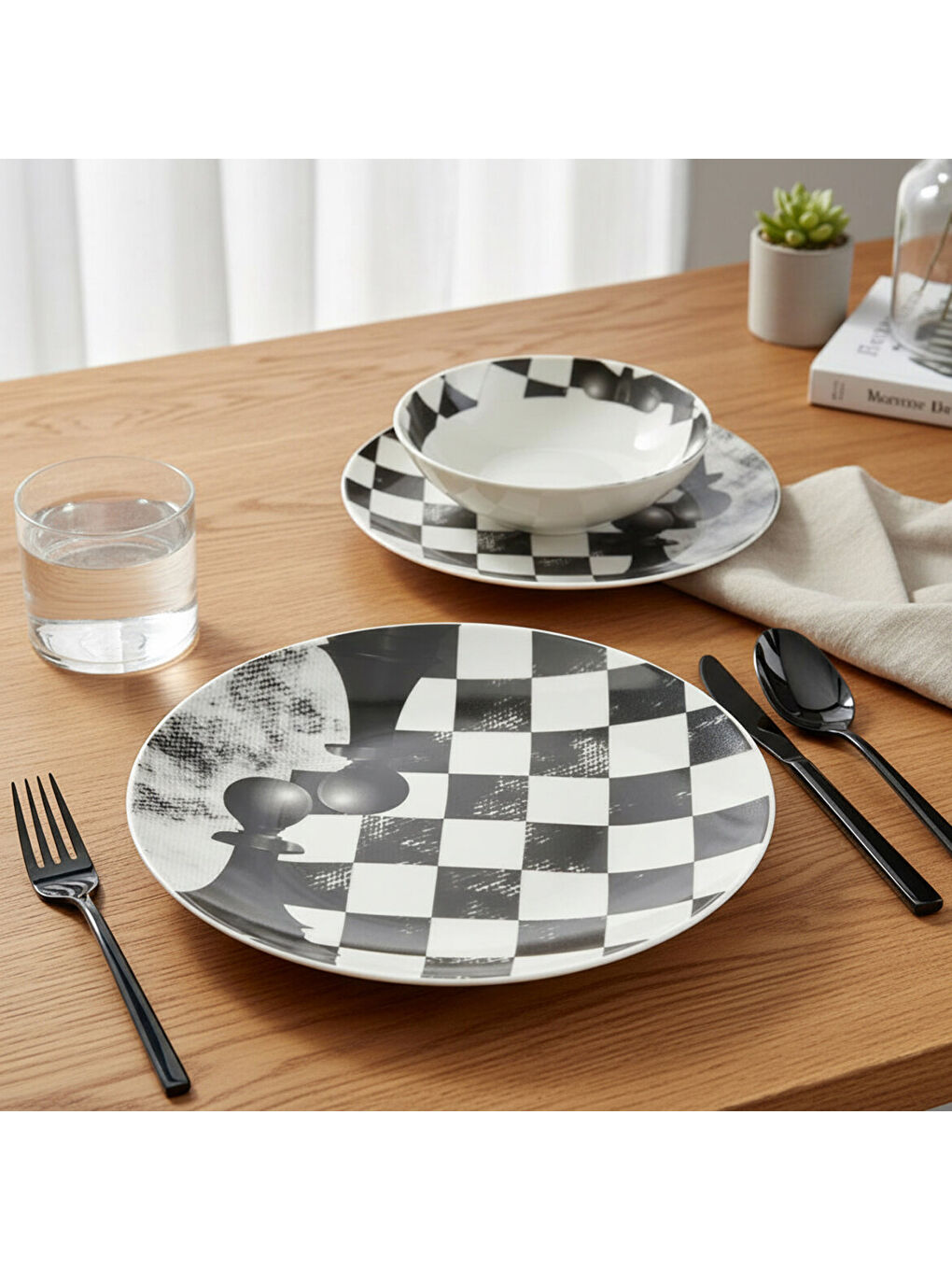 Ekru Camelia 4 Parça Sıngle Yemek Takımı Satranç Piyon-3