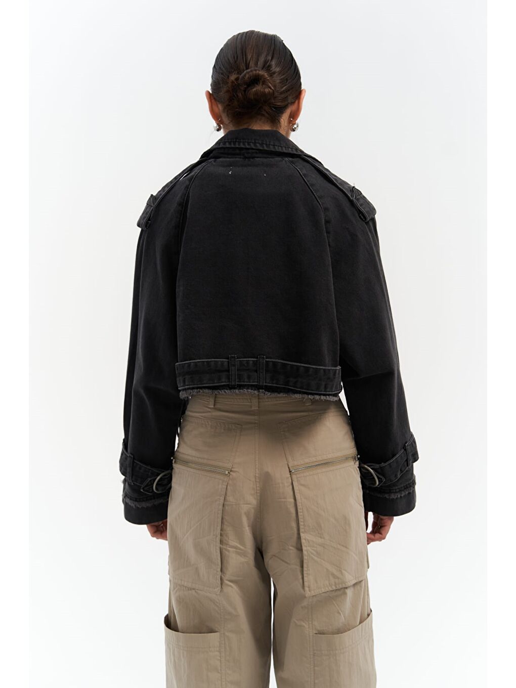 Gri Baggy Füme Biker Jean Ceket-2