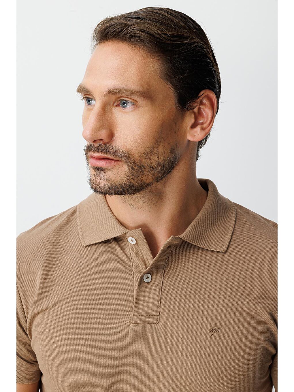 Bej Vizon Modern Fit Dar Kalıp Polo Yaka Düz Kısa Kollu %100 Pamuk Tişört-3