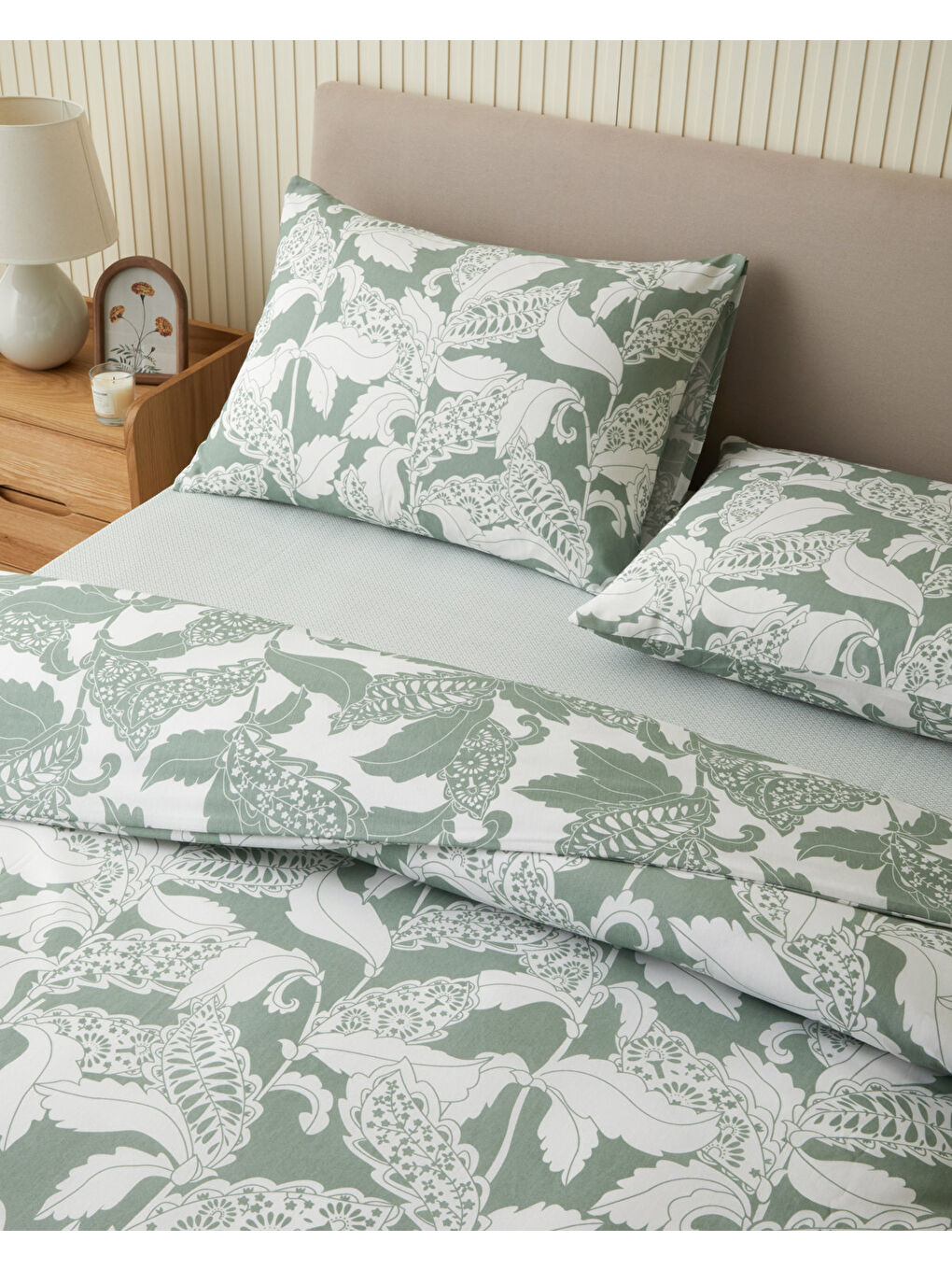 Gentle Swirl Kolay Ütülenir Çift Kişilik Nevresim Takımı 200x220 cm Yeşil-2