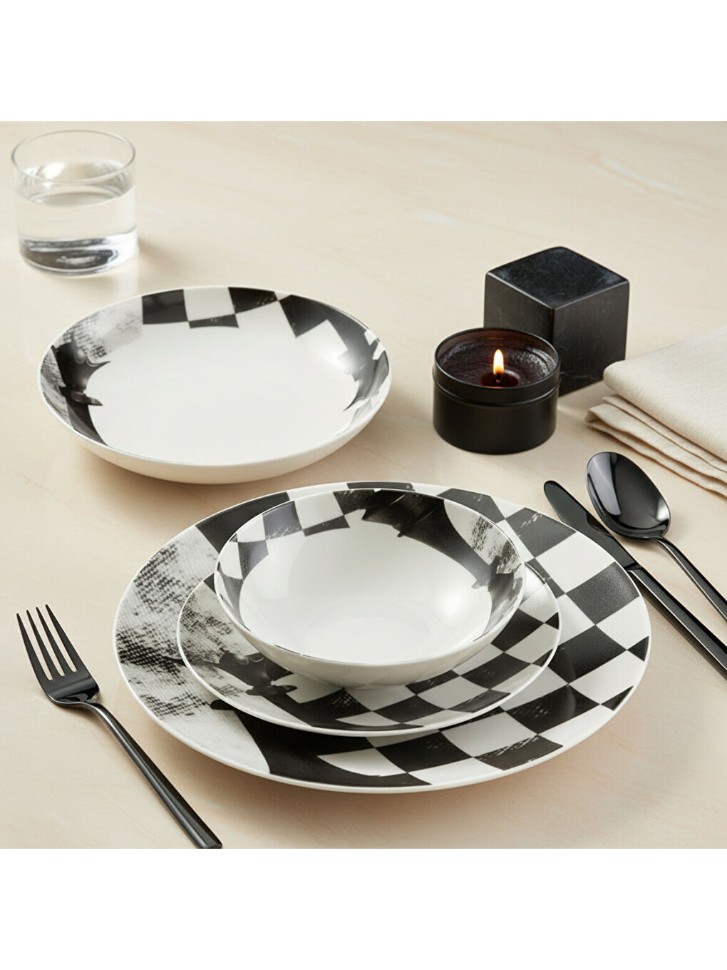 Ekru Camelia 4 Parça Sıngle Yemek Takımı Satranç Vezir-1