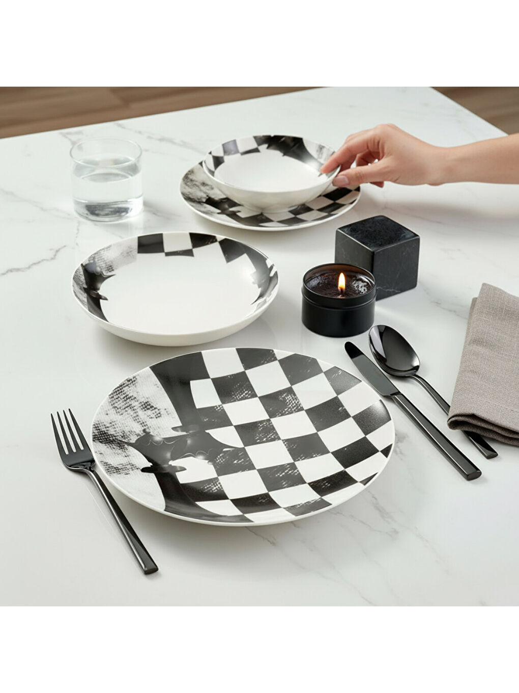 Ekru Camelia 4 Parça Sıngle Yemek Takımı Satranç Vezir-3