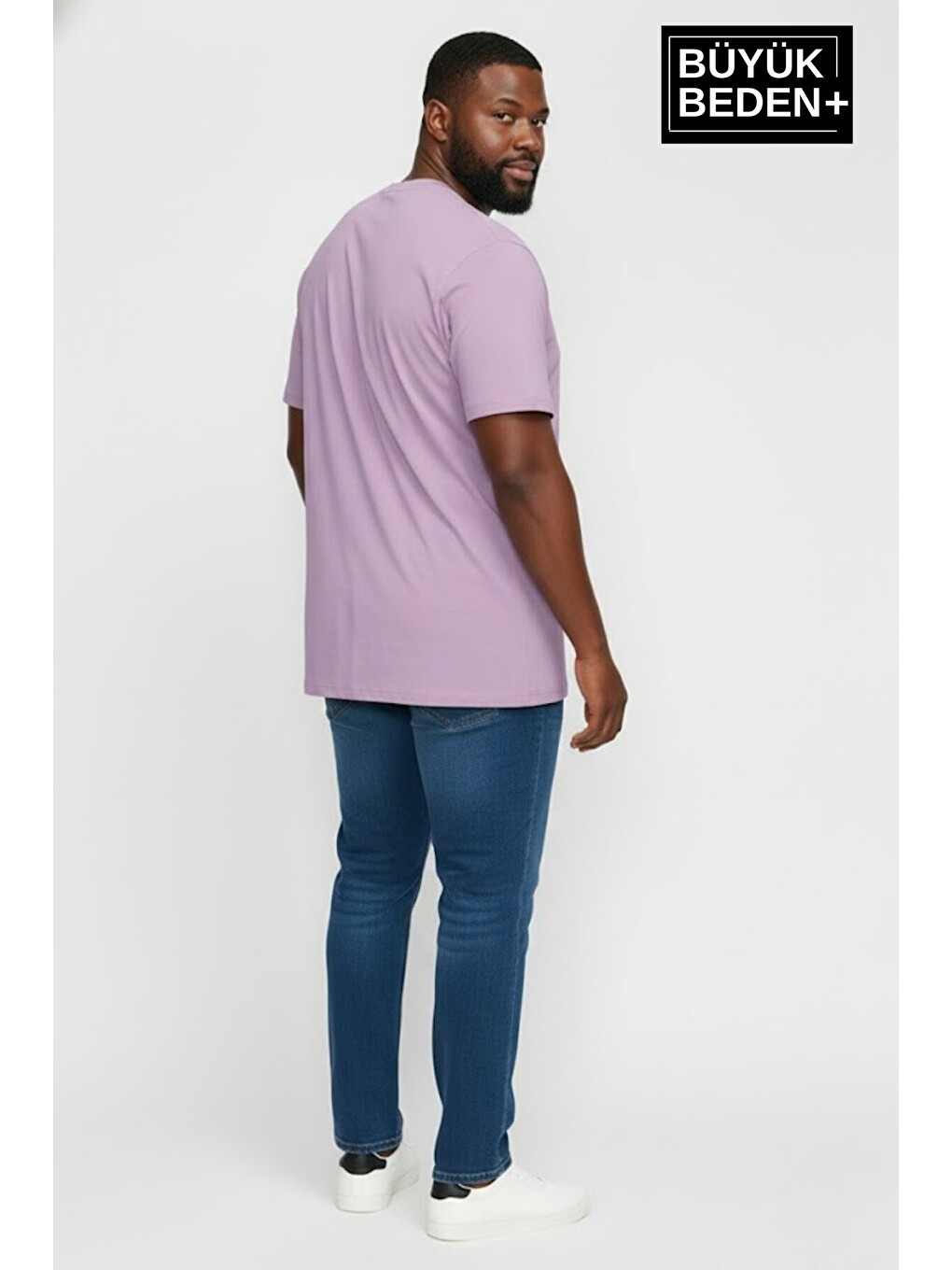 Lila Erkek Büyük Beden New York Baskılı 3xl-6xl Bisiklet Yaka Tshırt Spr26bts510-05-2