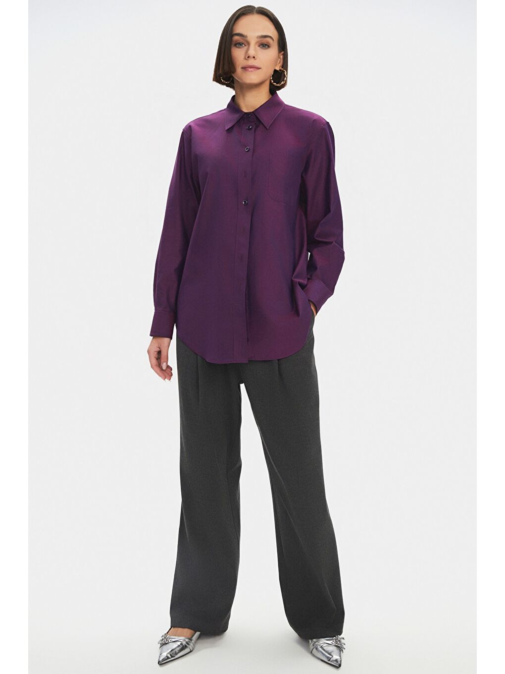 Bol Kesim Mor Pamuk Gömlek