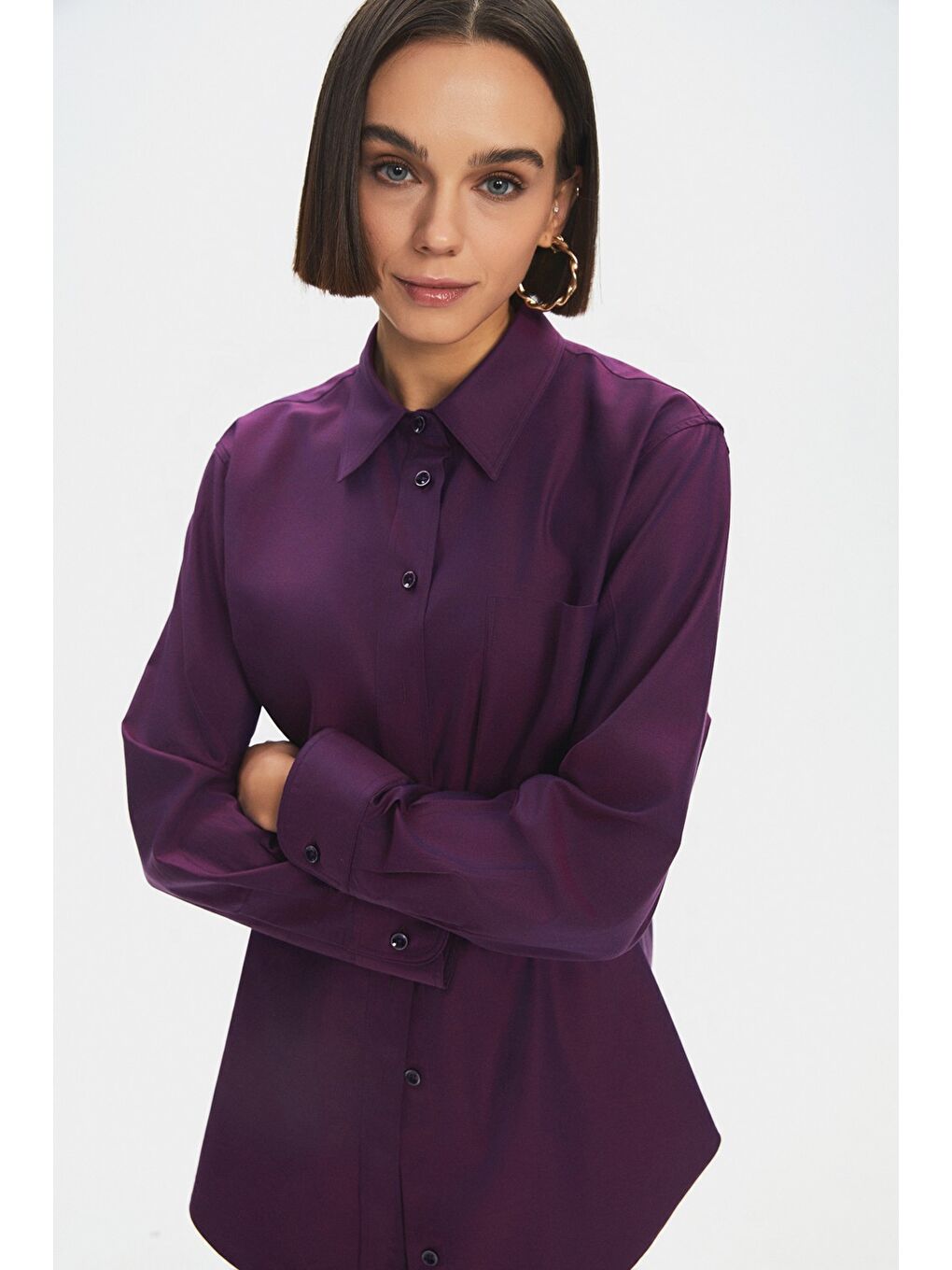 Bol Kesim Mor Pamuk Gömlek-1