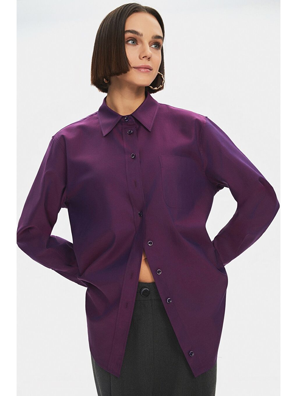 Bol Kesim Mor Pamuk Gömlek-2