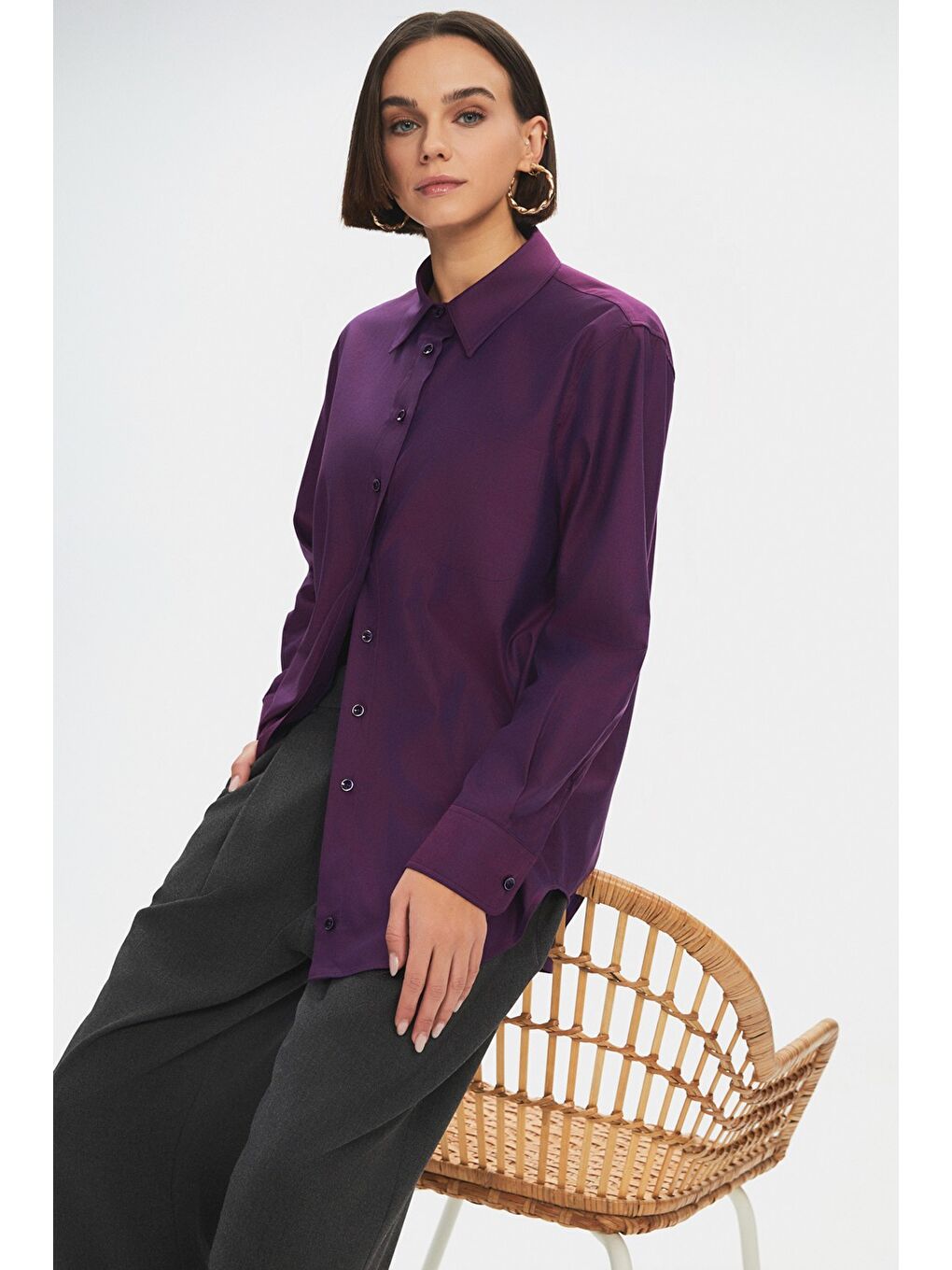 Bol Kesim Mor Pamuk Gömlek-3