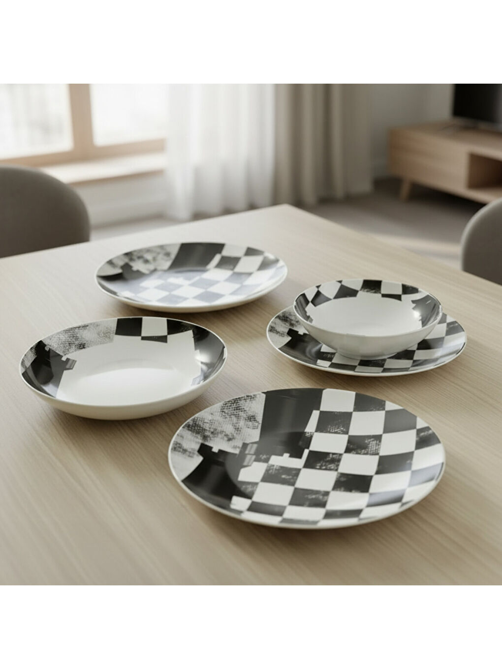 Ekru Camelia 4 Parça Single Yemek Takımı Satranç Kale