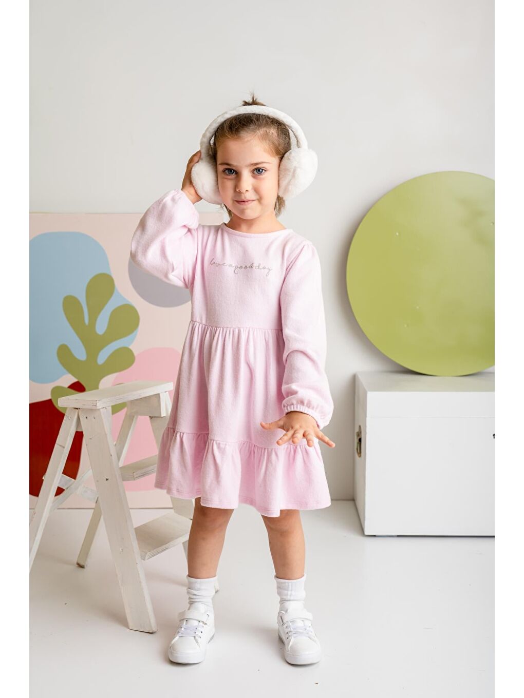 Kız Çocuk Nakışlı Yumoş Elbise - Pembe-1