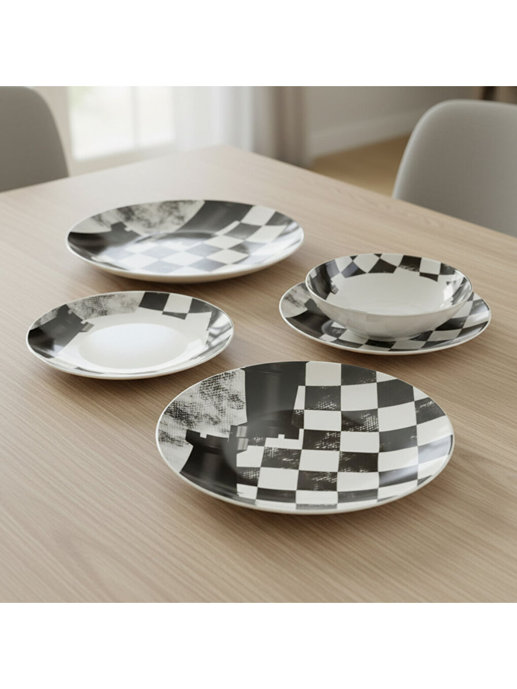 Ekru Camelia 4 Parça Single Yemek Takımı Satranç Kale-1