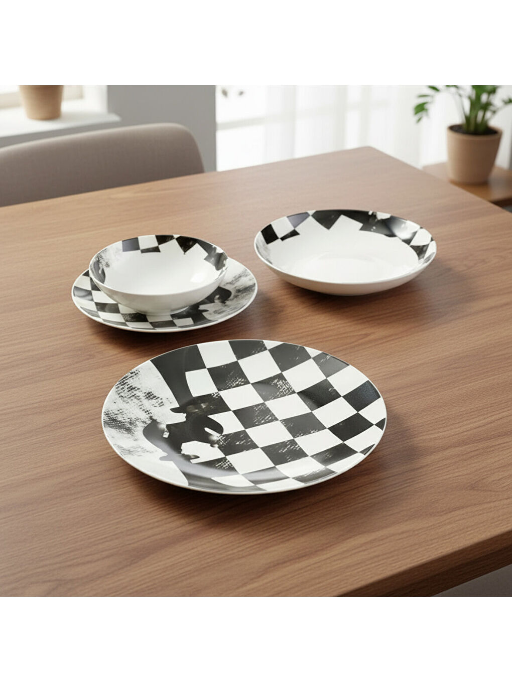 Ekru Camelia 4 Parça Sıngle Yemek Takımı Satranç Fil