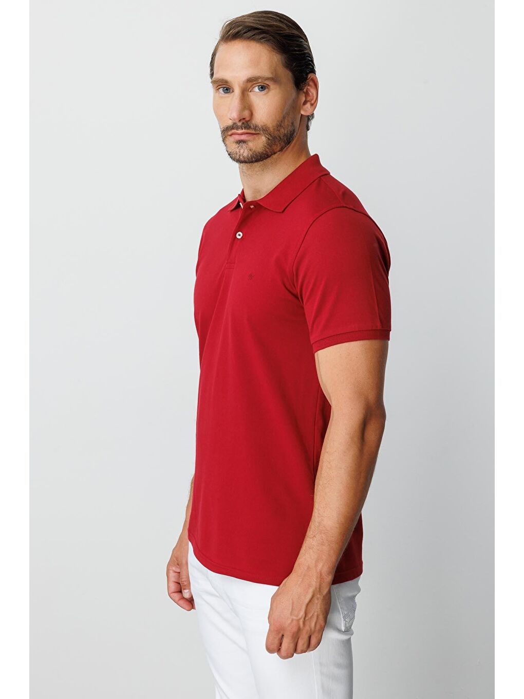 Bordo Modern Fit Dar Kalıp Polo Yaka Düz Kısa Kollu %100 Pamuk Tişört-2
