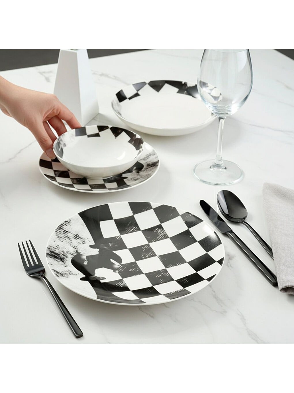 Ekru Camelia 4 Parça Sıngle Yemek Takımı Satranç Fil-2