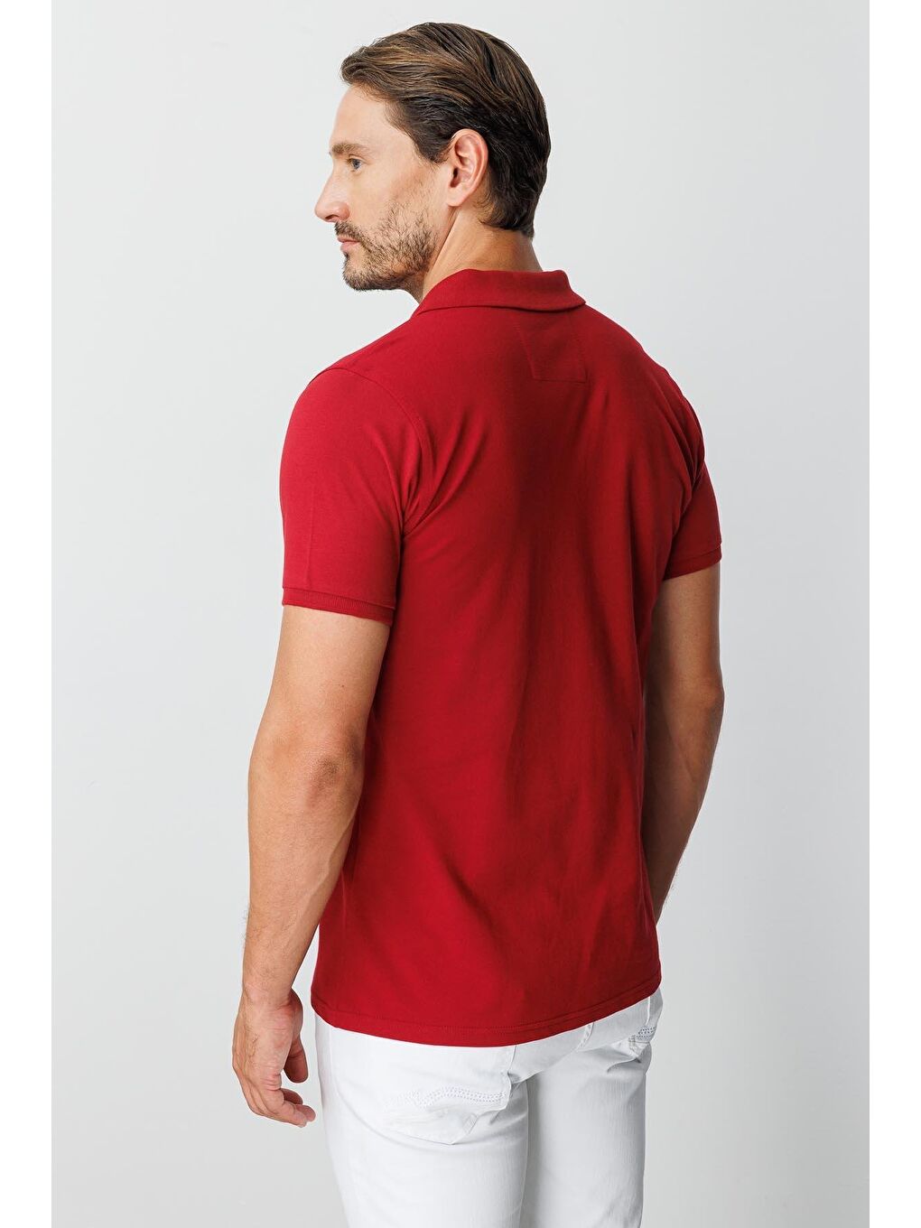 Bordo Modern Fit Dar Kalıp Polo Yaka Düz Kısa Kollu %100 Pamuk Tişört-4