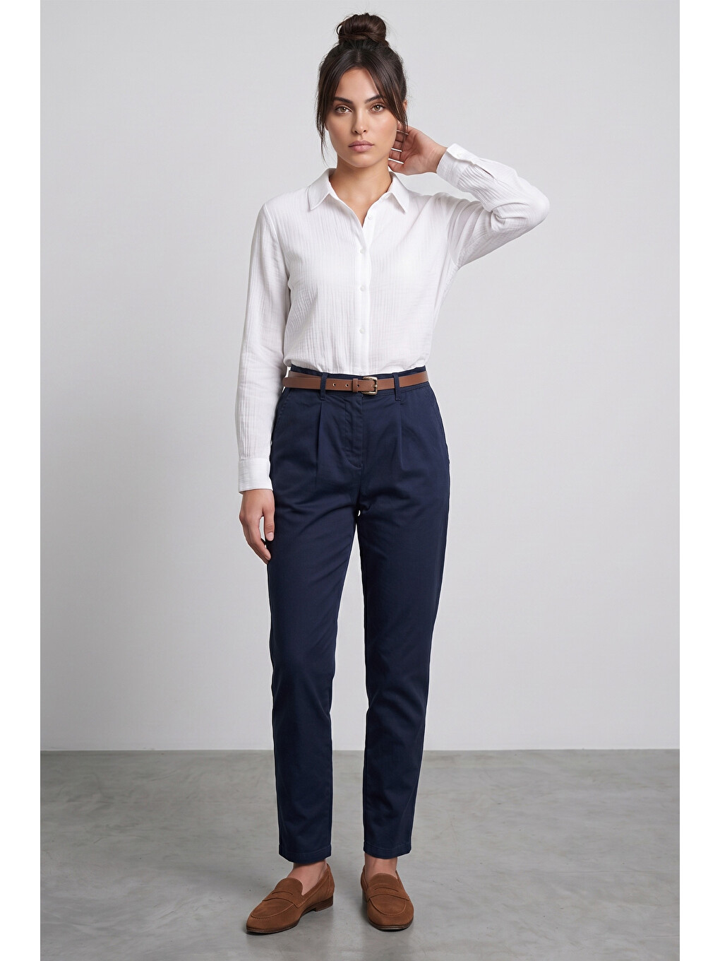 Lacivert Kemerli Cepli Gabardin Pantolon-1