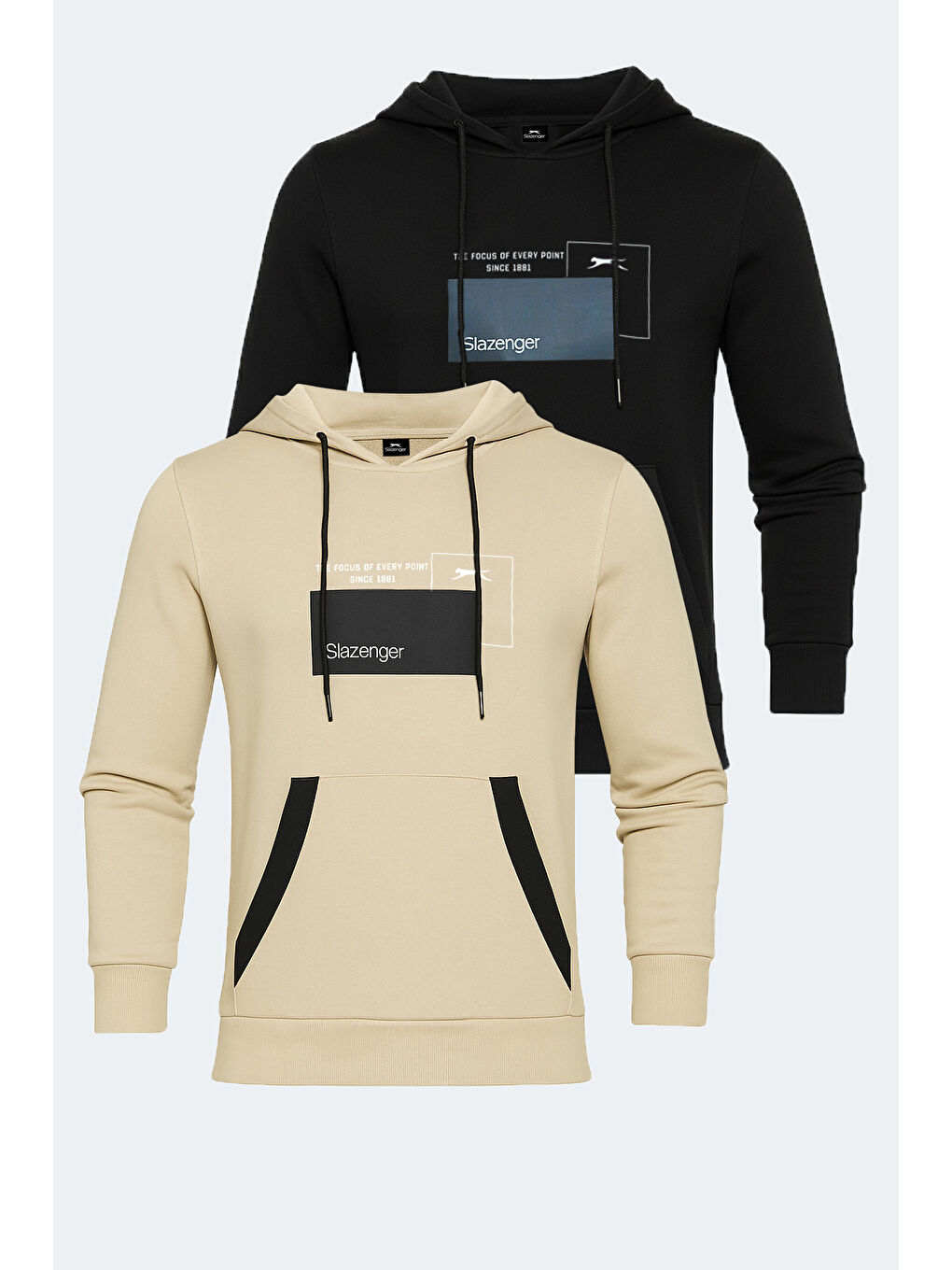 VANDA 2 li set Erkek Kanguru Cepli Kapüşonlu Siyah - Bej Sweatshırt