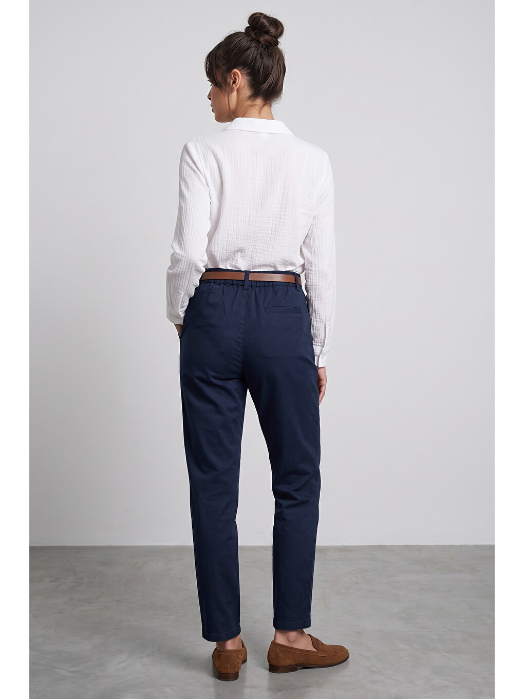 Lacivert Kemerli Cepli Gabardin Pantolon-2