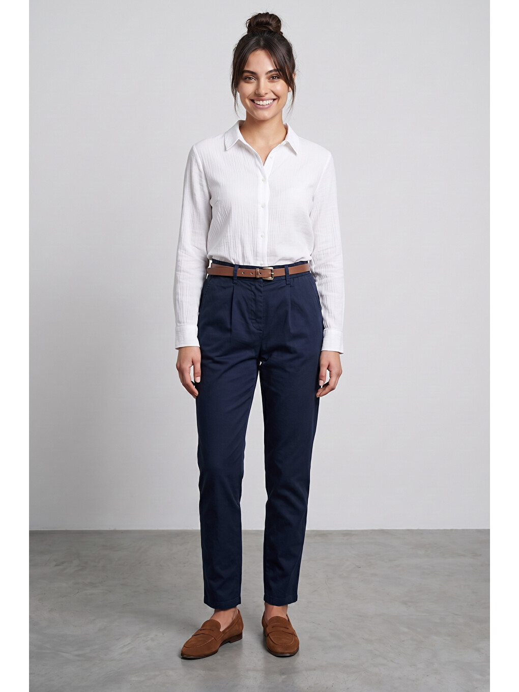 Lacivert Kemerli Cepli Gabardin Pantolon-3