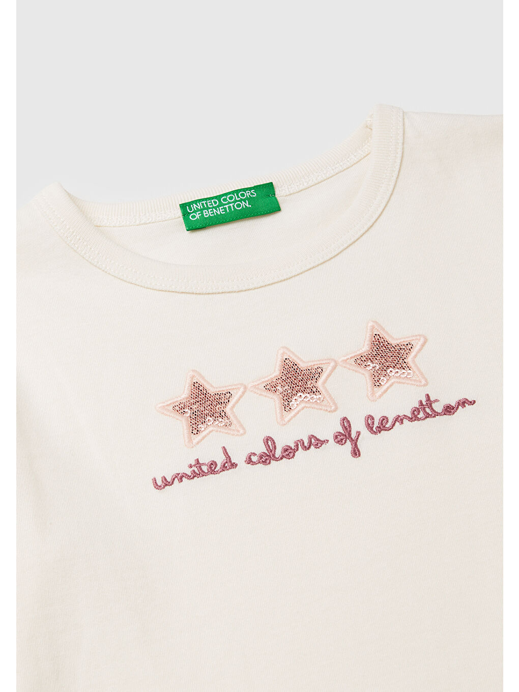 Kız Çocuk Ekru Baskılı Payetli Regular Fit Uzun Kollu T-shirt-2