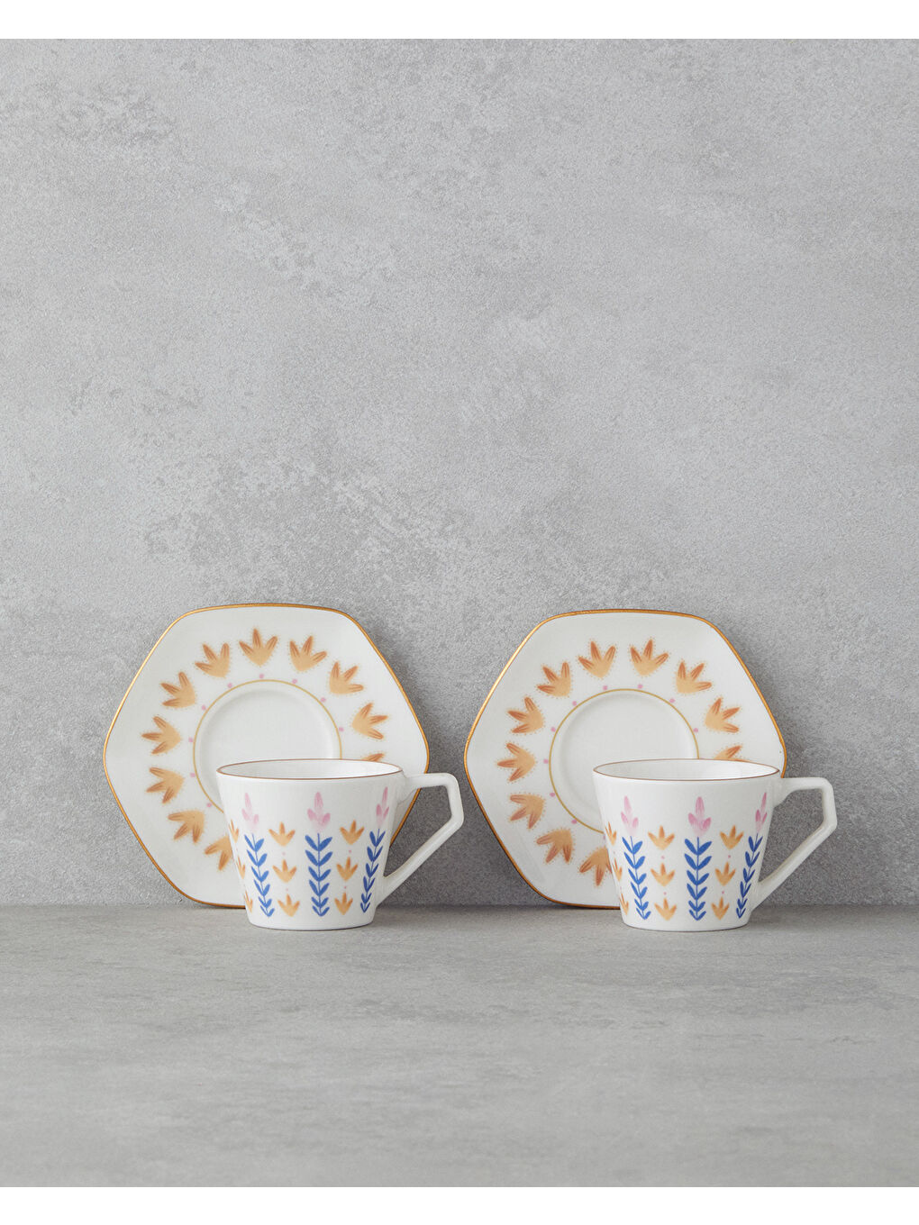 Beyaz Amara Bone Porselen 4 Parça 2 Kişilik Kahve Fincan Takımı 80 ml Renkli-1