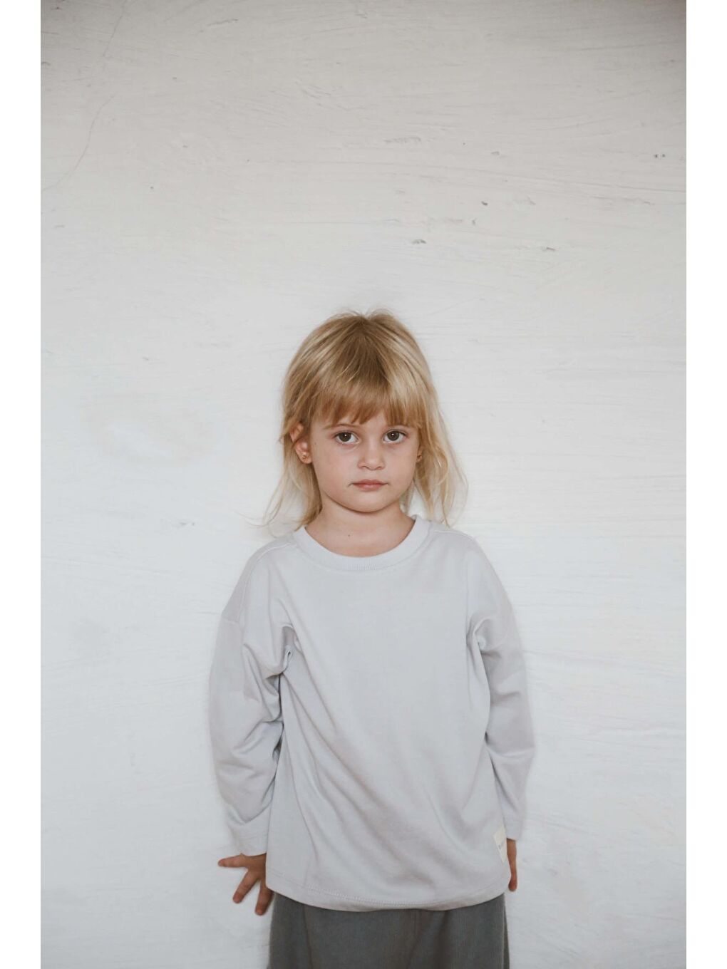 Gri Basic Uzun Kollu T-Shirt-2