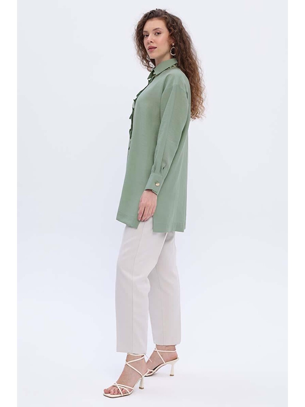 Yeşil Mint-Fırfırlı Gömlek Tunik-2