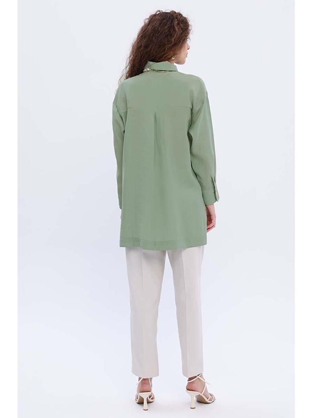 Yeşil Mint-Fırfırlı Gömlek Tunik-3