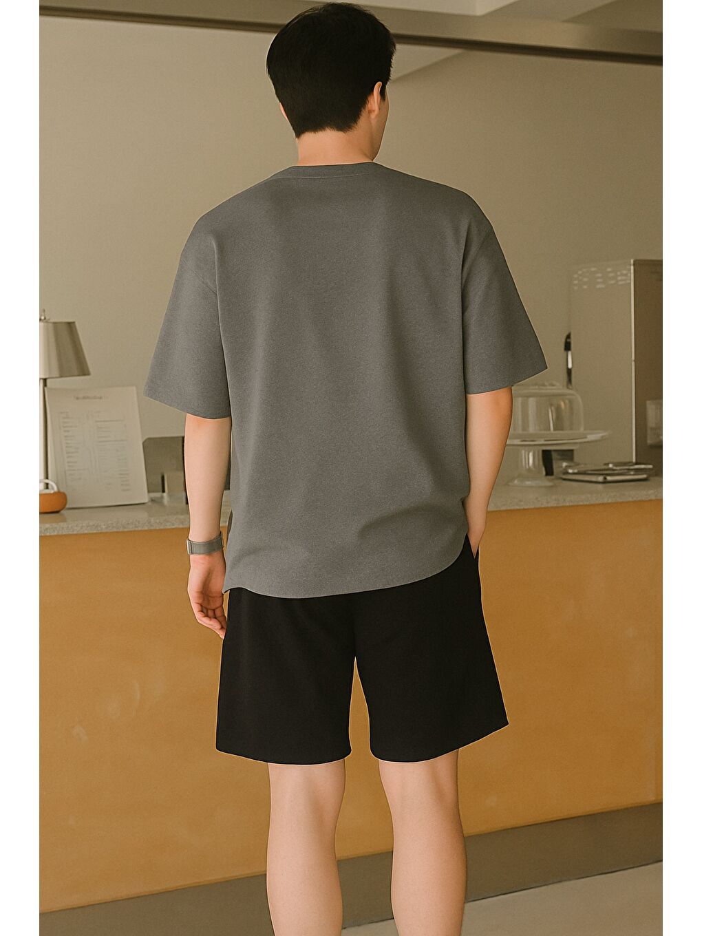 Gri Erkek Tişört Baskılı Oversize T-shirt Pamuklu Tişört NATURE-OVERSİZE-1