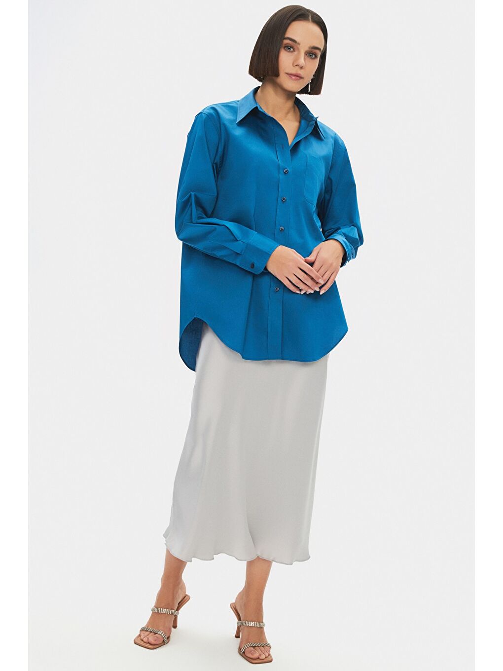 Bol Kesim Petrol Pamuk Gömlek-1