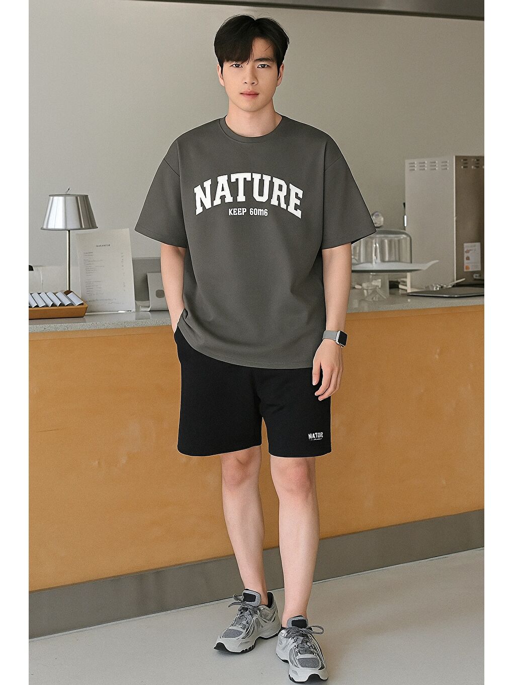 Gri Erkek Tişört Baskılı Oversize T-shirt Pamuklu Tişört NATURE-OVERSİZE-2