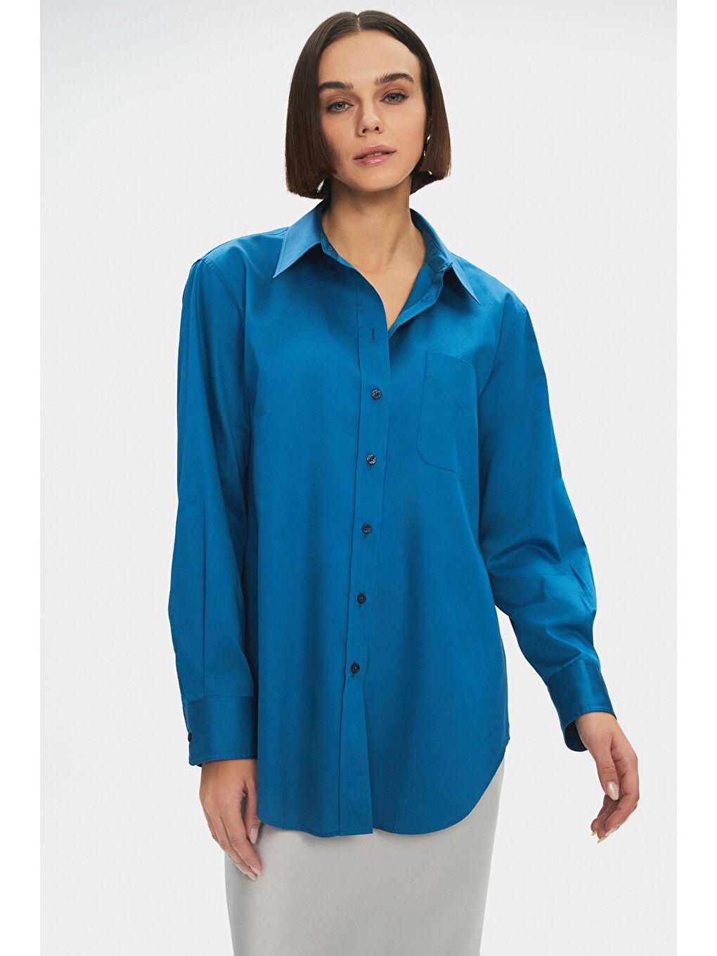 Bol Kesim Petrol Pamuk Gömlek-3