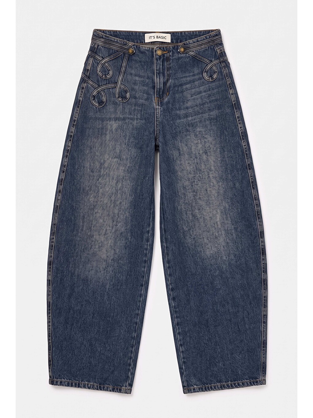 Mavi Kadın Koyu Jean 4w6-8 Barrel Fit Bol Kesim Nakış Detaylı Tasarım Denim Jean