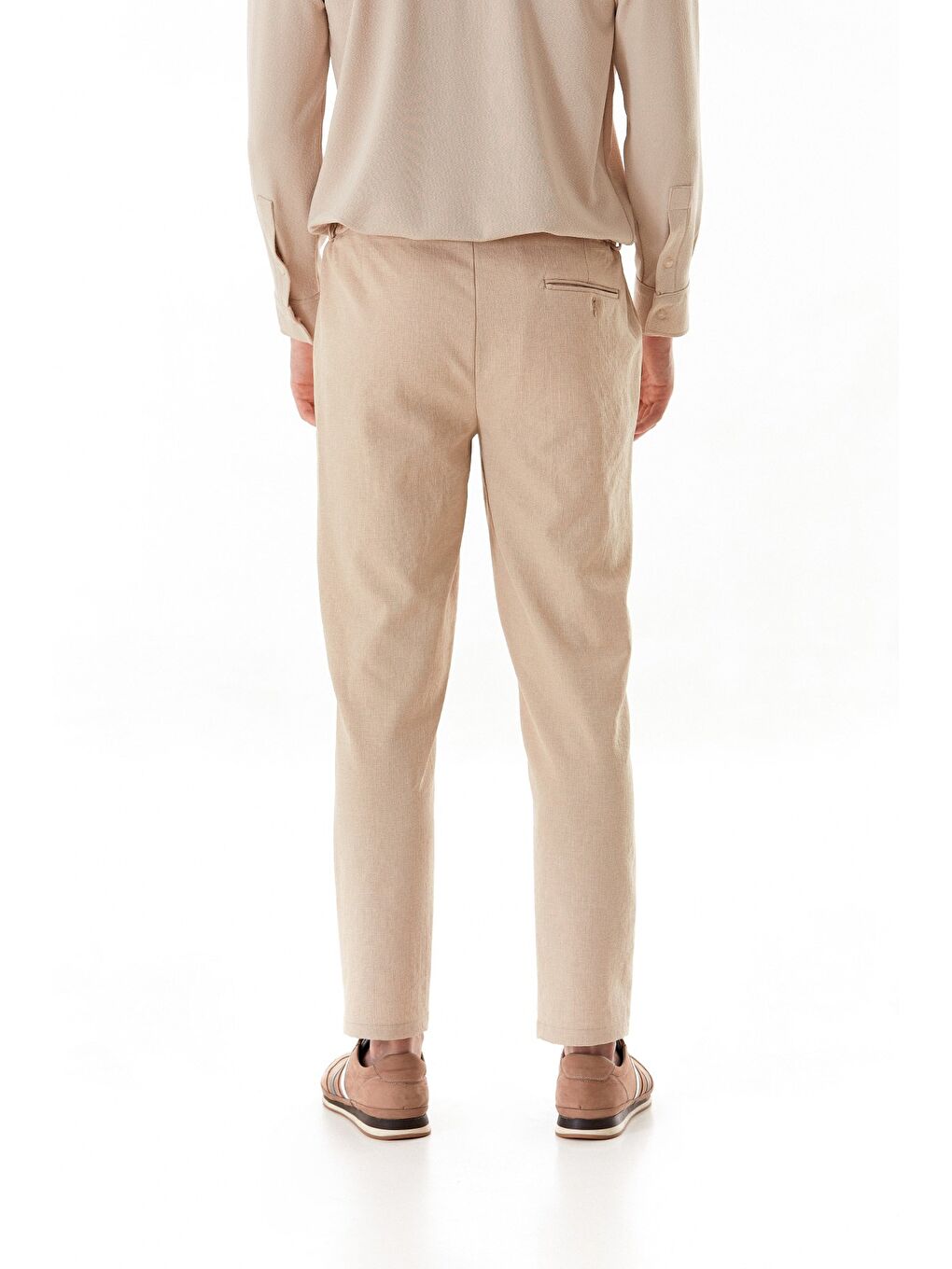 Bej Beli Bağcıklı Jogger Pantolon-3