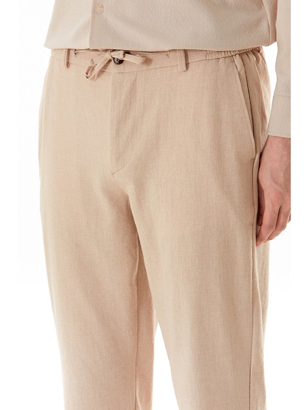 Bej Beli Bağcıklı Jogger Pantolon-4