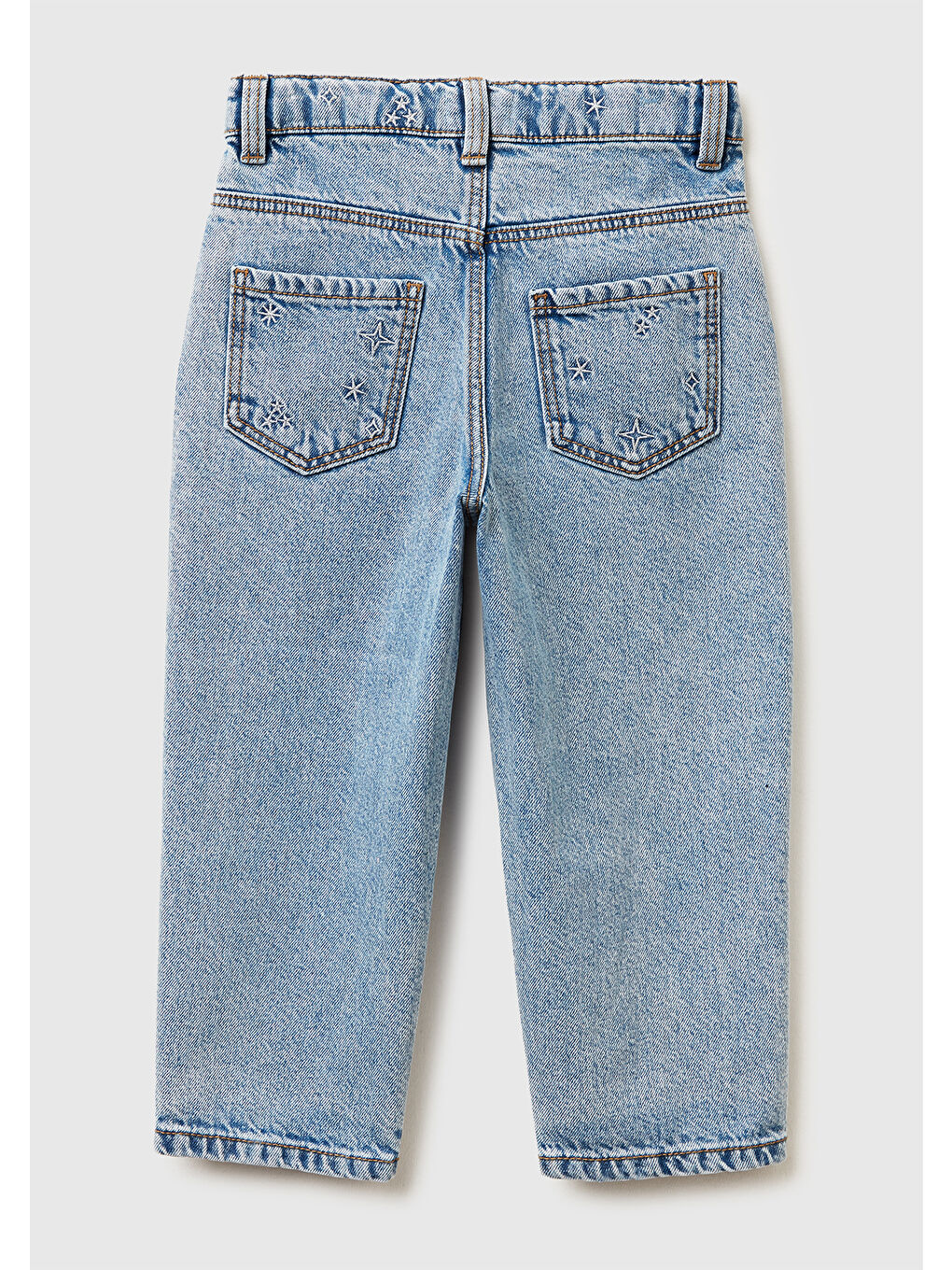 Kız Çocuk Açık Mavi Simli Bel İşlemeli Ayarlanabilir Bel Denim Pantolon-1