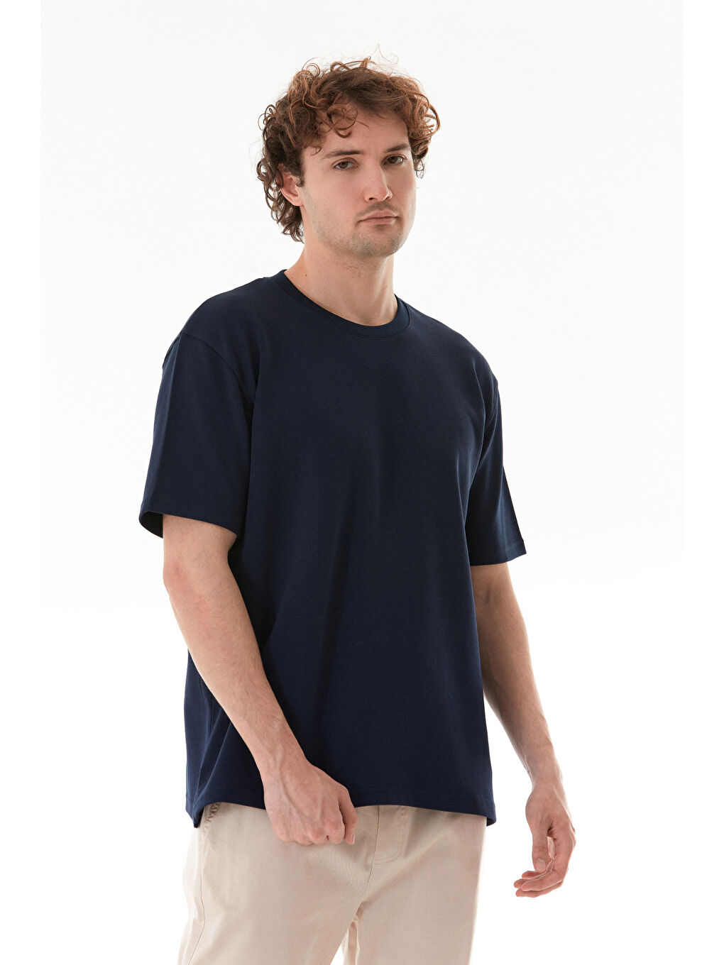 İndigo Basic Bisiklet Yaka Oversize Tişört-2