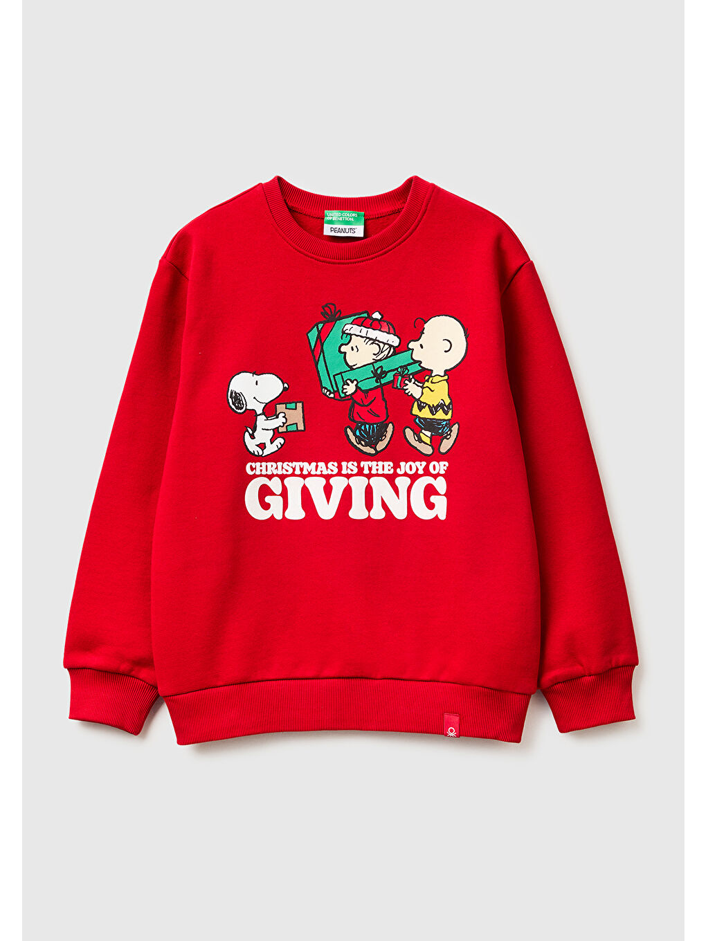 Erkek Çocuk Kırmızı Peanuts XMAS Baskılı Logo Etiketli Kabartmalı Ribanalı Sweatshirt
