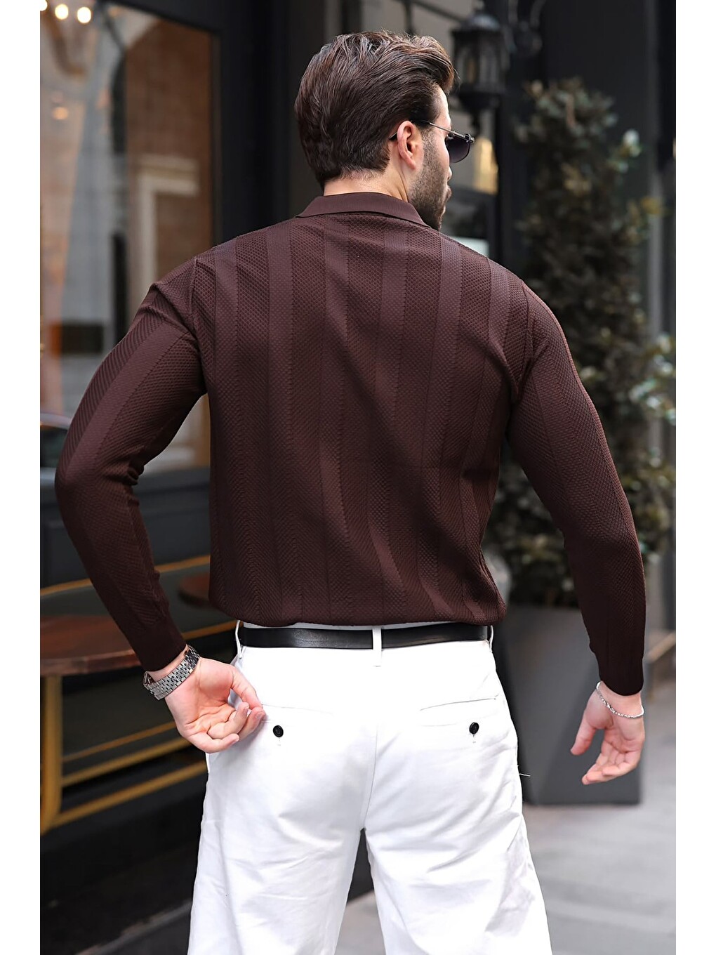 Kahverengi Regular Fit Polo Yaka Triko Erkek Kazak E7509-2