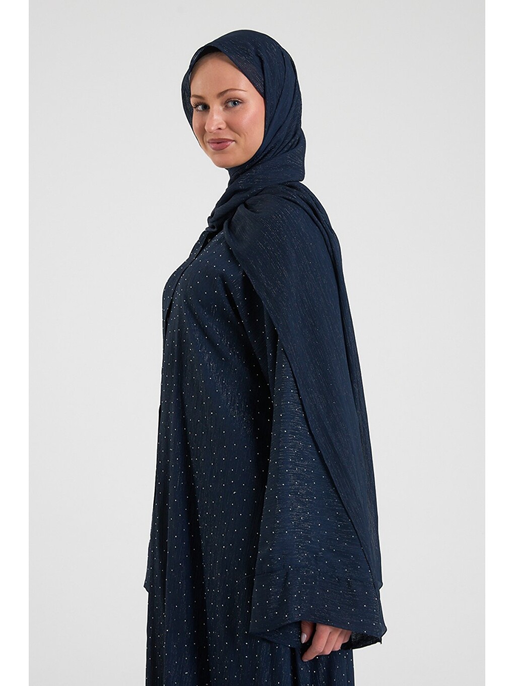 Lacivert Shine Taşlı Abaya Ferace & Şal - Standart Beden & Farklı Boy-1