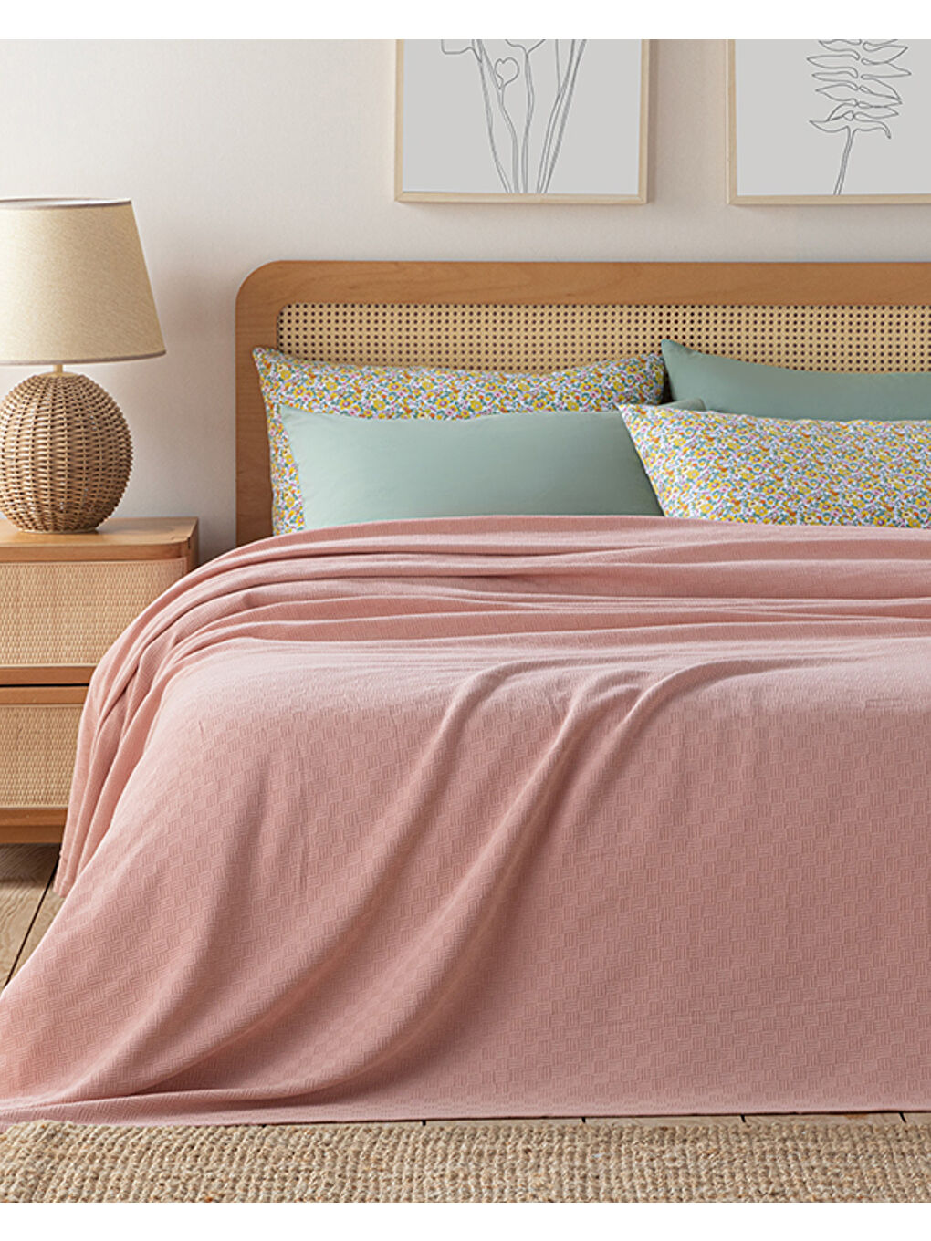 Plain Pamuklu Çift Kişilik Pike Pembe