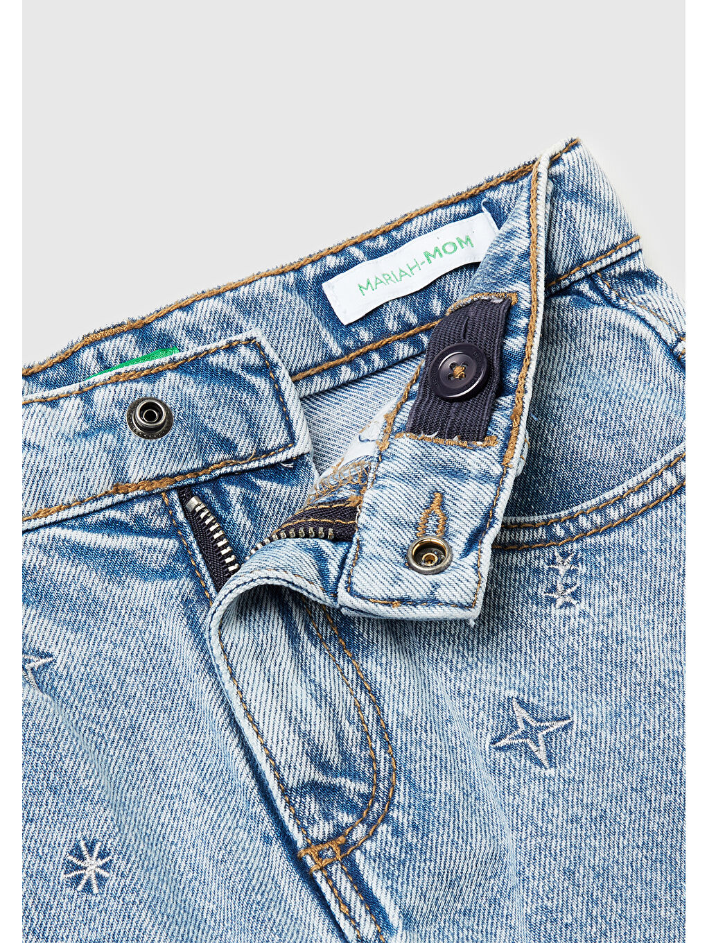 Kız Çocuk Açık Mavi Simli Bel İşlemeli Ayarlanabilir Bel Denim Pantolon-2