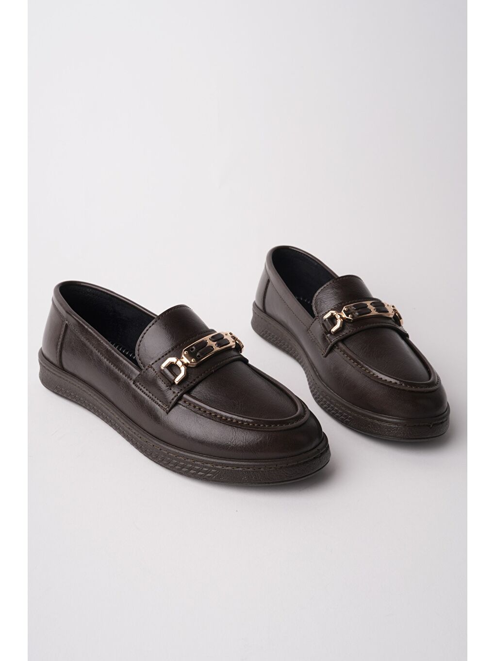 Kahverengi OXFORDİA Metal Tokalı Kadın Günlük Loafer Ayakkabı
