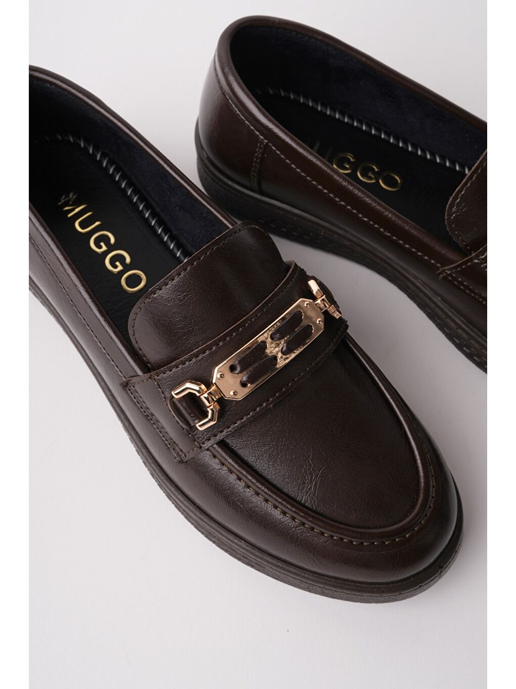 Kahverengi OXFORDİA Metal Tokalı Kadın Günlük Loafer Ayakkabı-1