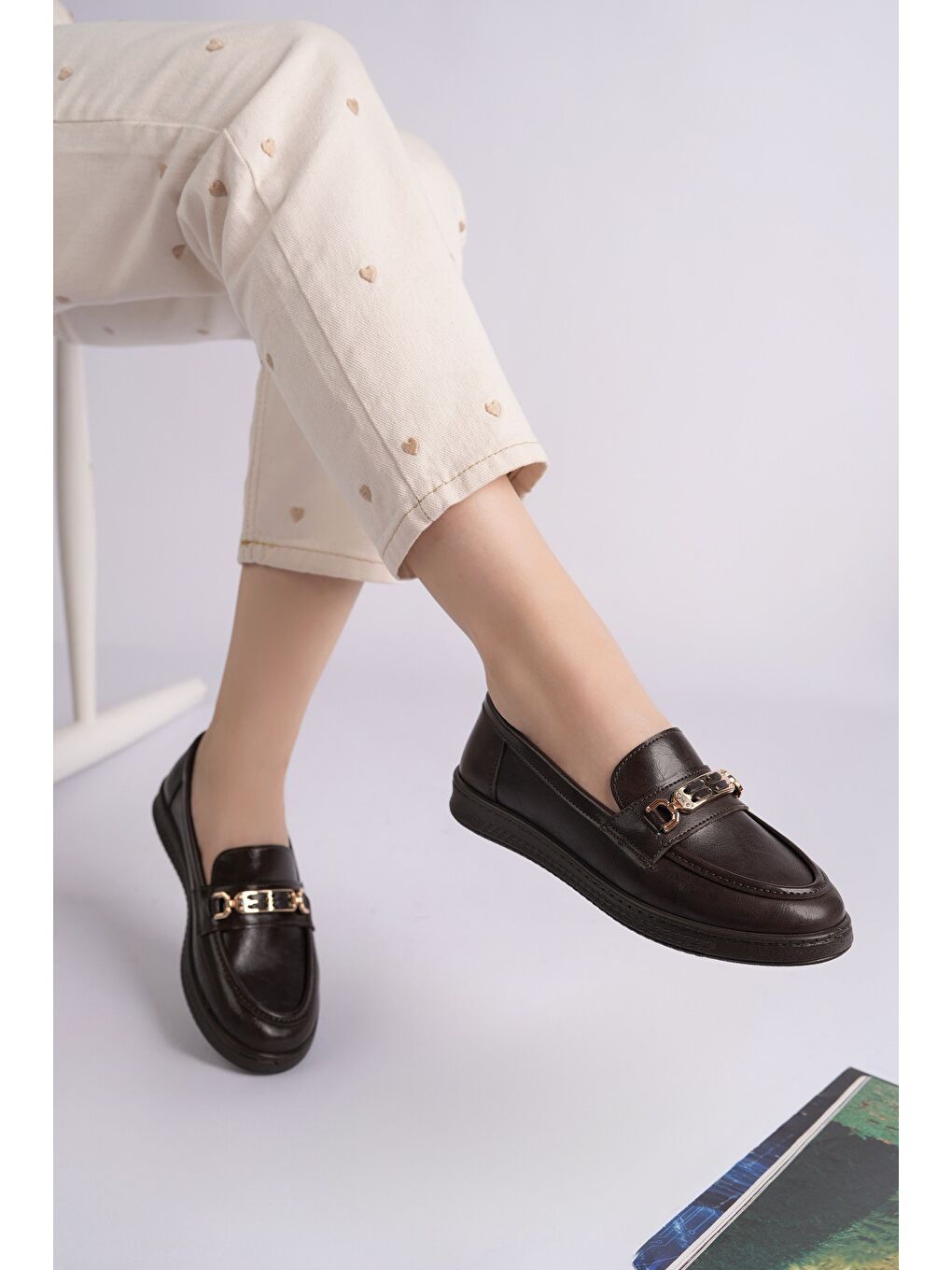 Kahverengi OXFORDİA Metal Tokalı Kadın Günlük Loafer Ayakkabı-4