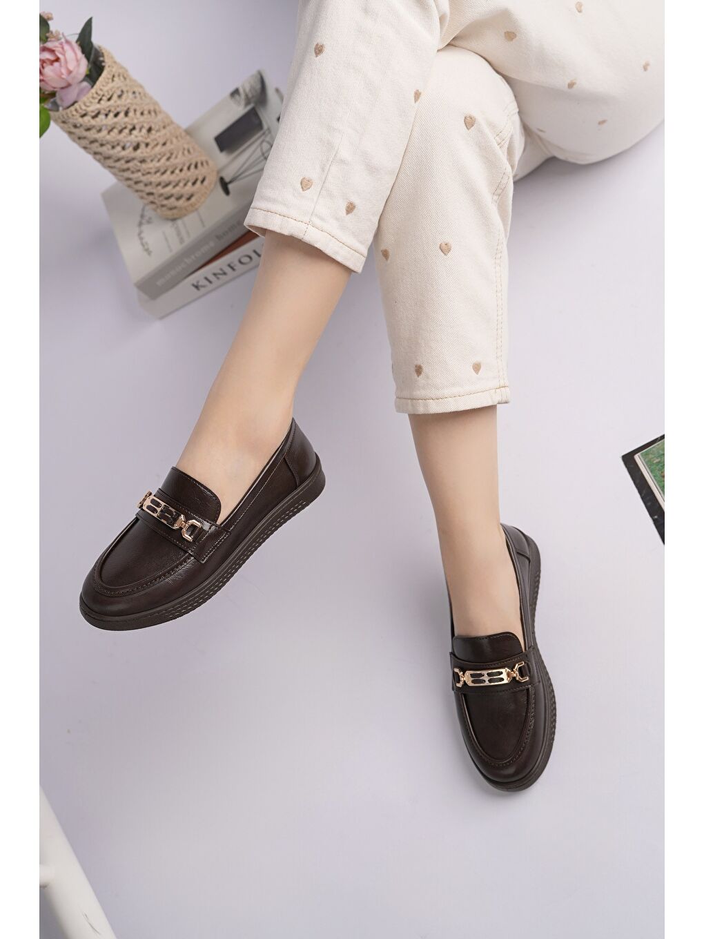 Kahverengi OXFORDİA Metal Tokalı Kadın Günlük Loafer Ayakkabı-5