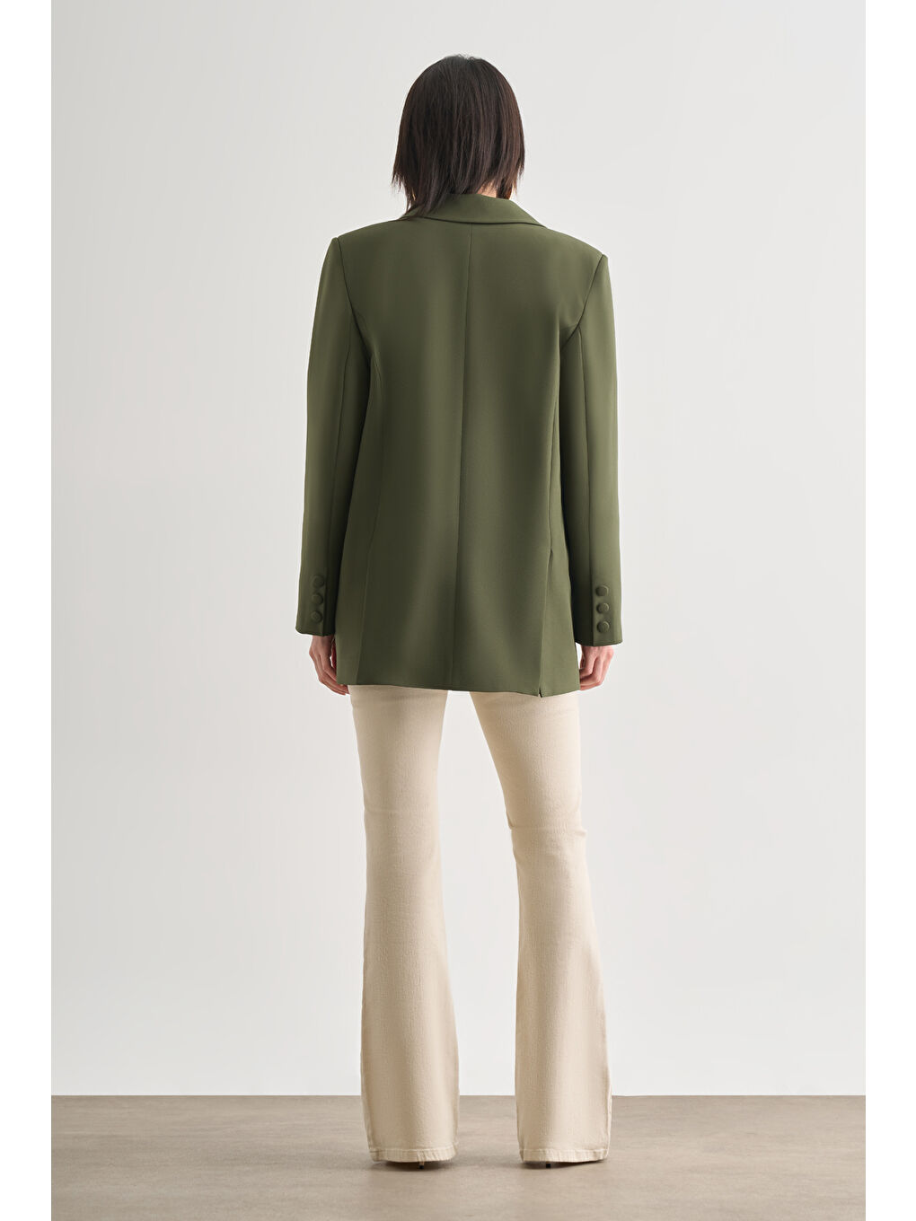 Oversize Çift Yırtmaçlı Haki Blazer Ceket-3