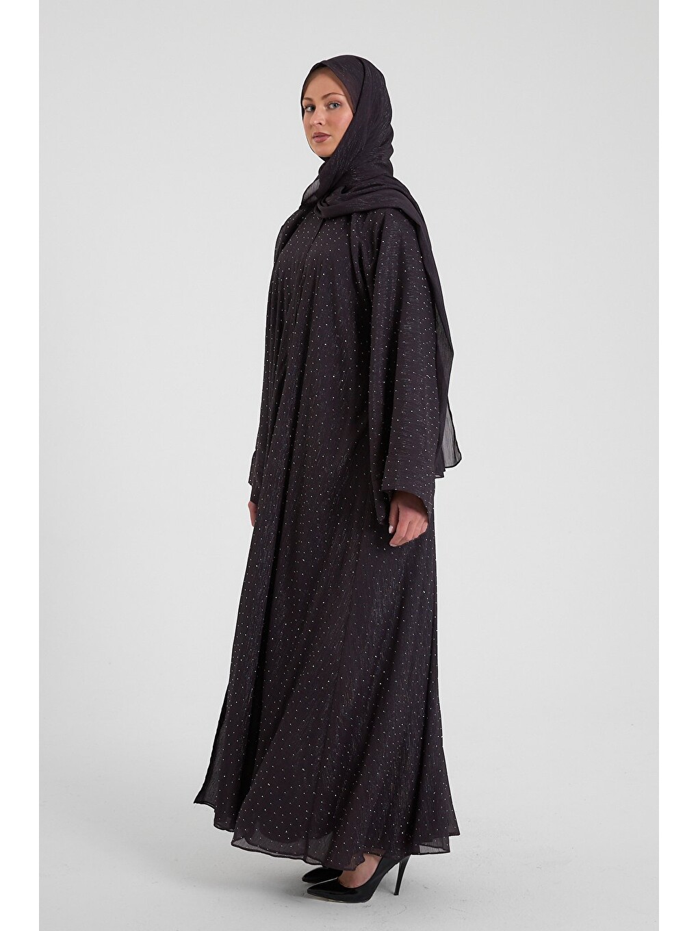 Mürdüm Shine Taşlı Abaya Ferace & Şal - Standart Beden & Farklı Boy